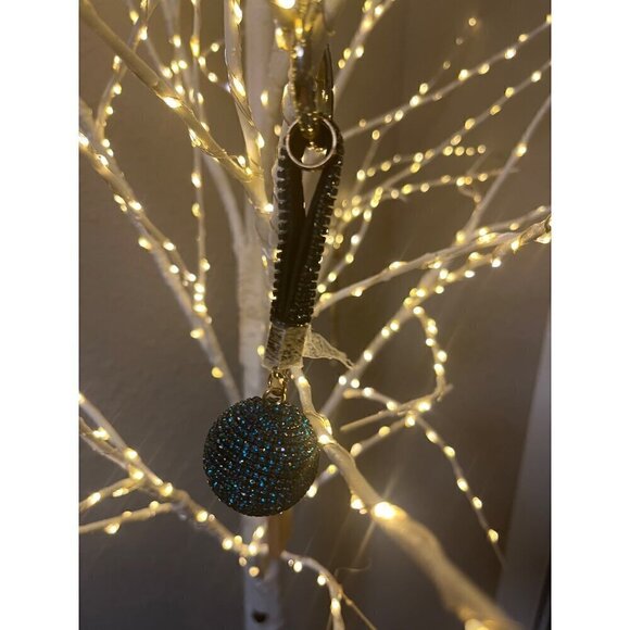 Sparkly Blue Rhinestone Keychain With Gold Ring & Black Strap - Picture 1 of 5